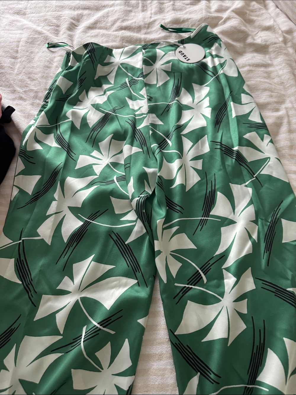 STAUD Green and White Floral Wide-Leg Pants
